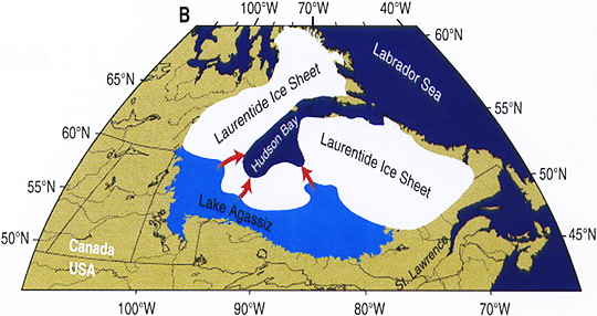 Map of Lake Agassiz and the Laurentide ice sheet